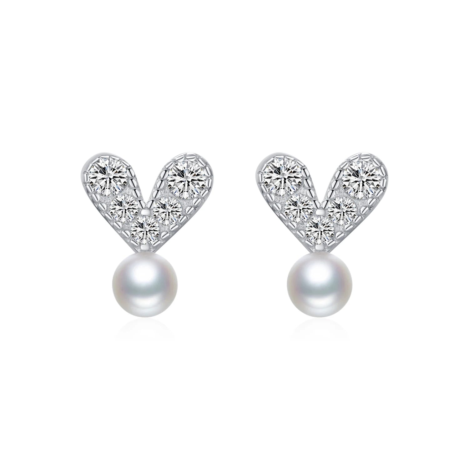 Elegant Heart and Pearl Studs