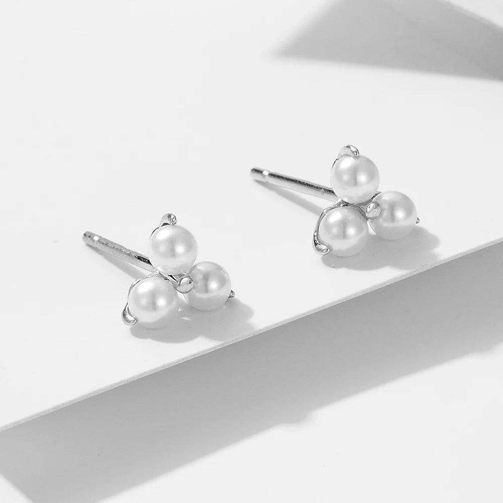 Luminous Triple Pearl Floral Studs