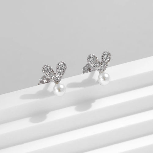Elegant Heart and Pearl Studs