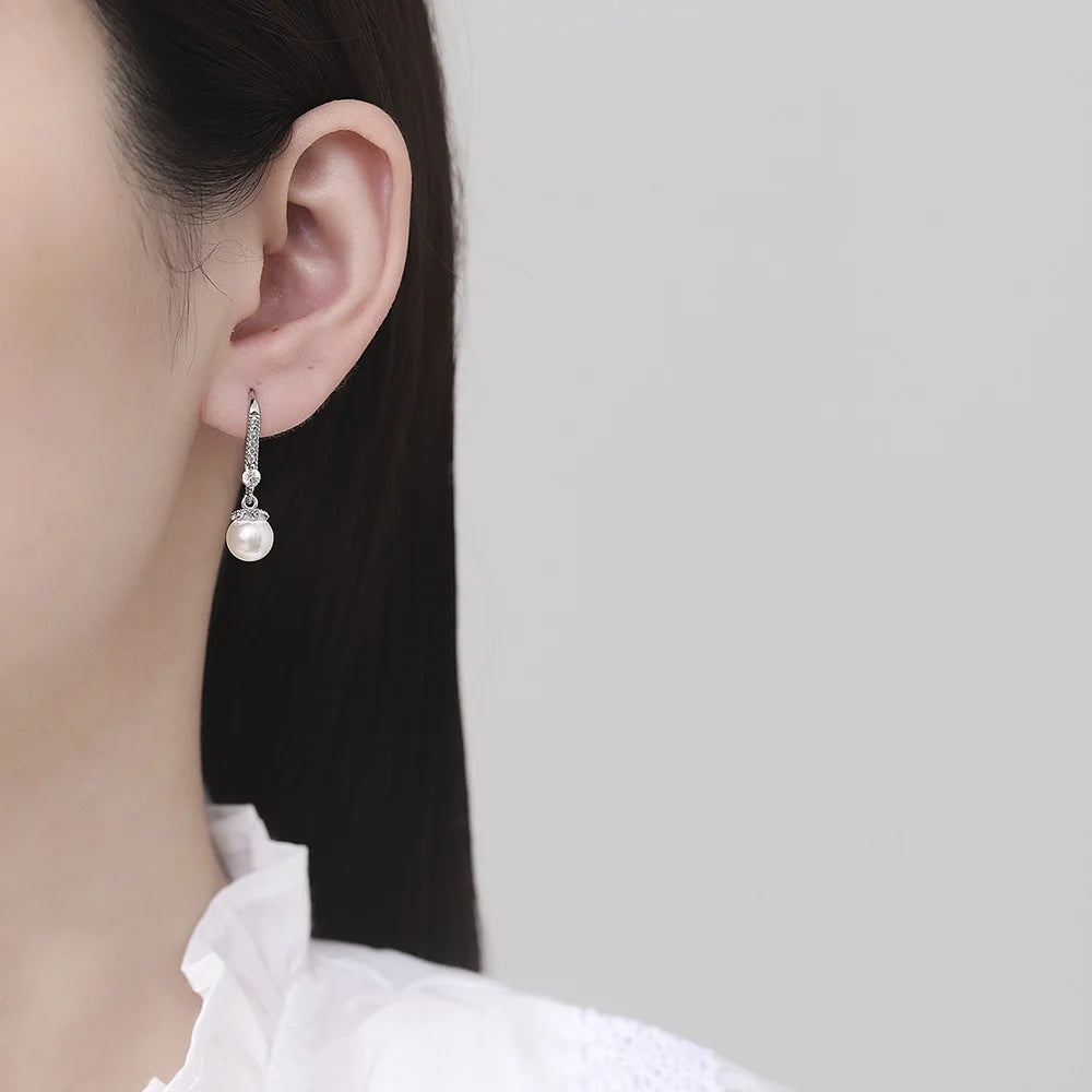 Luminous Pearl and Zircon Drop Earrings