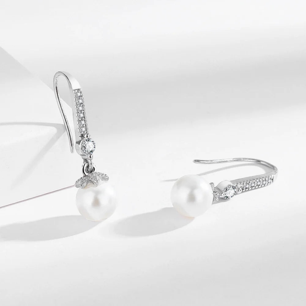 Luminous Pearl and Zircon Drop Earrings