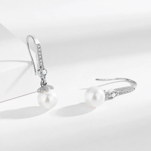 Luminous Pearl and Zircon Drop Earrings