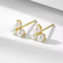 Luminous Triple Pearl Floral Studs