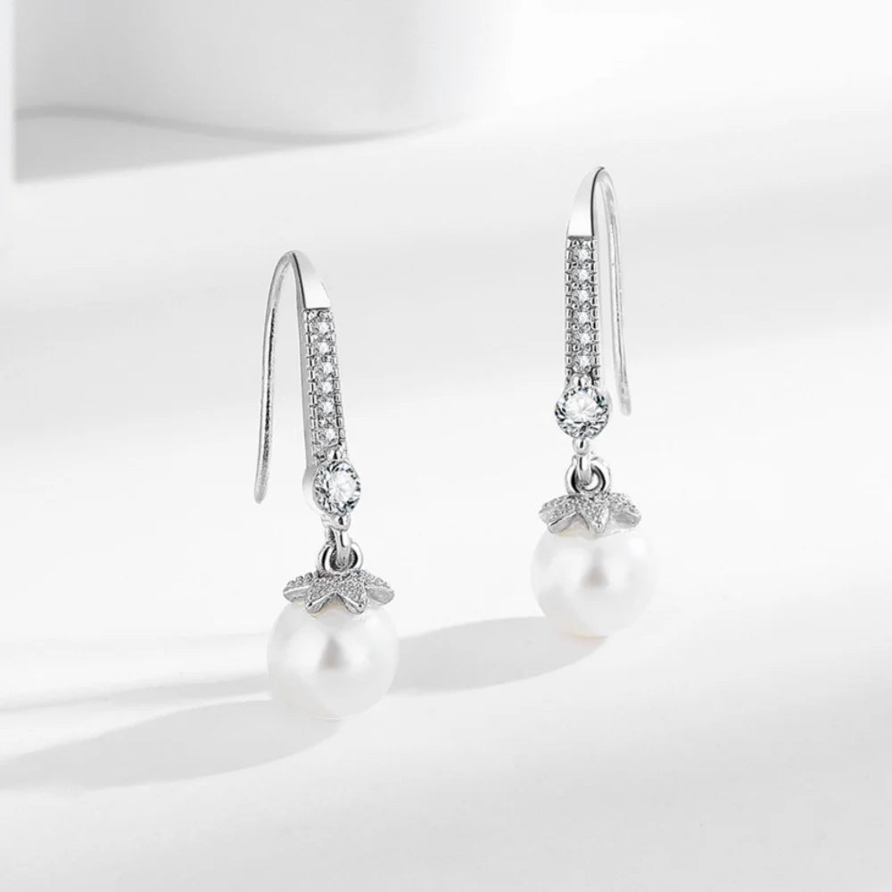 Luminous Pearl and Zircon Drop Earrings