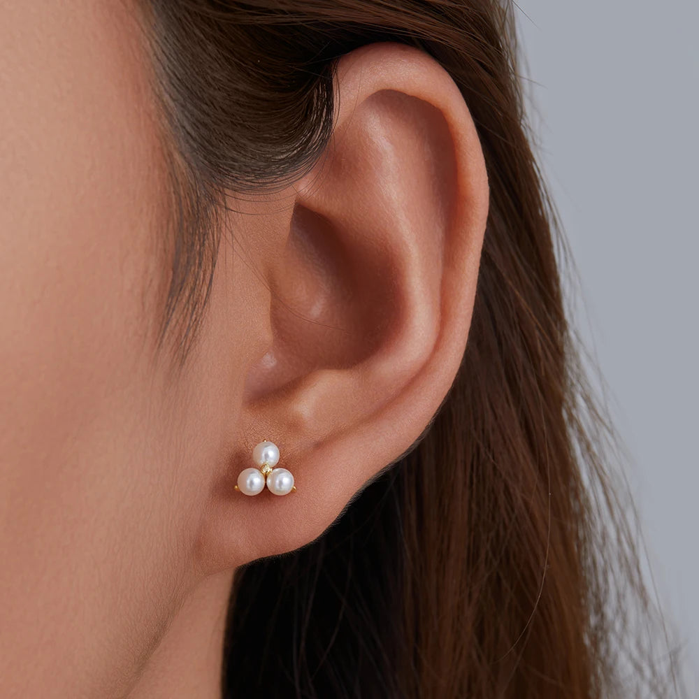 Luminous Triple Pearl Floral Studs