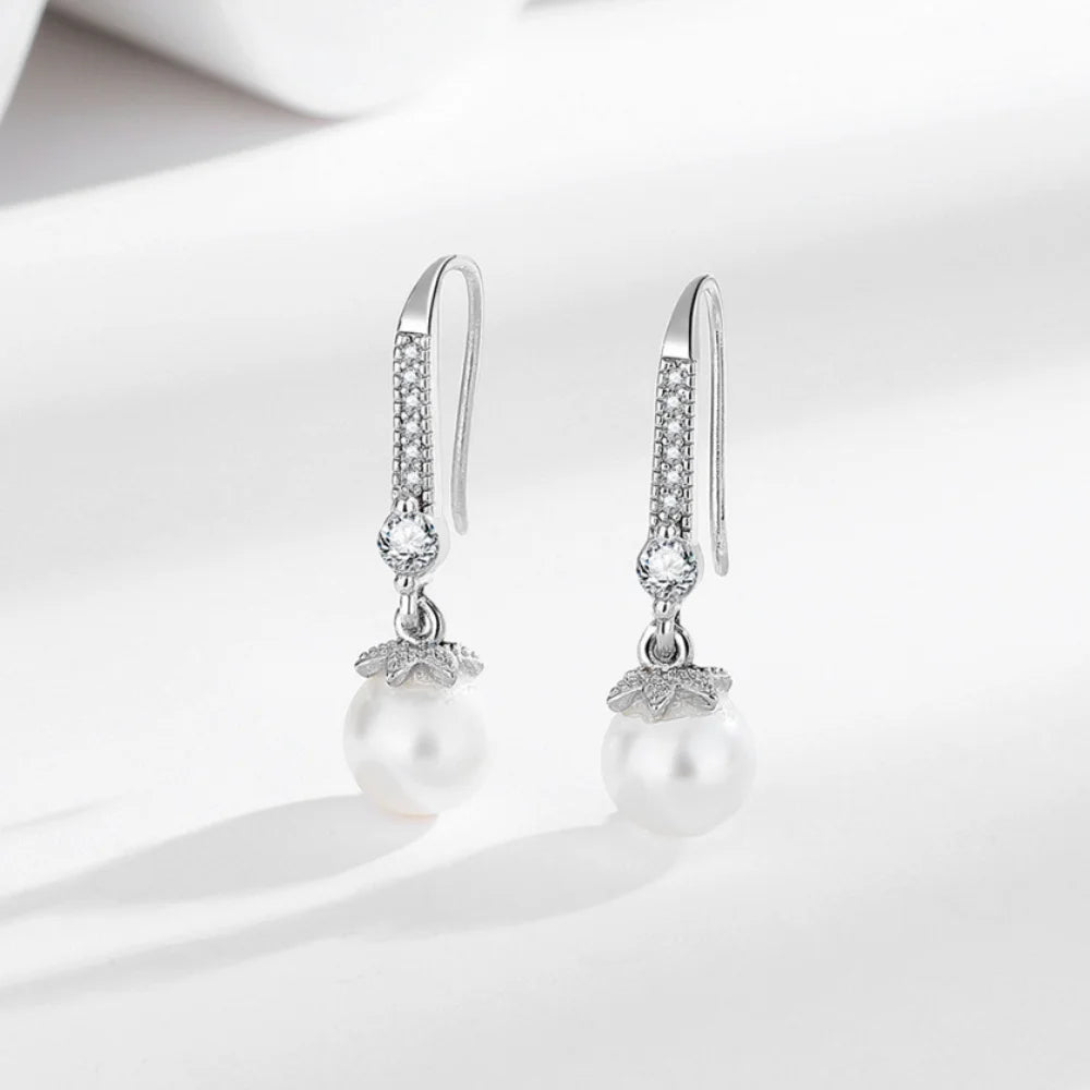 Luminous Pearl and Zircon Drop Earrings