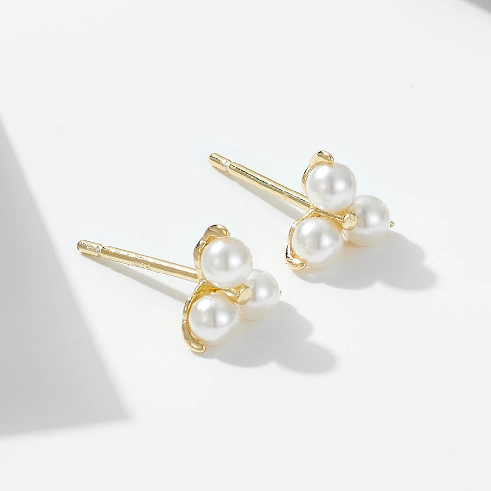 Luminous Triple Pearl Floral Studs