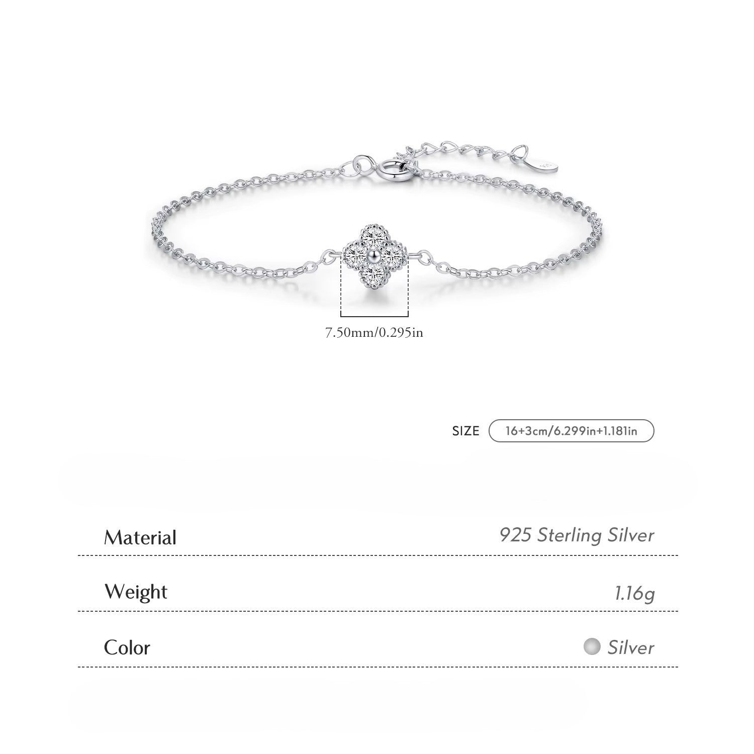 Lucky Clover Sterling Silver Bracelet